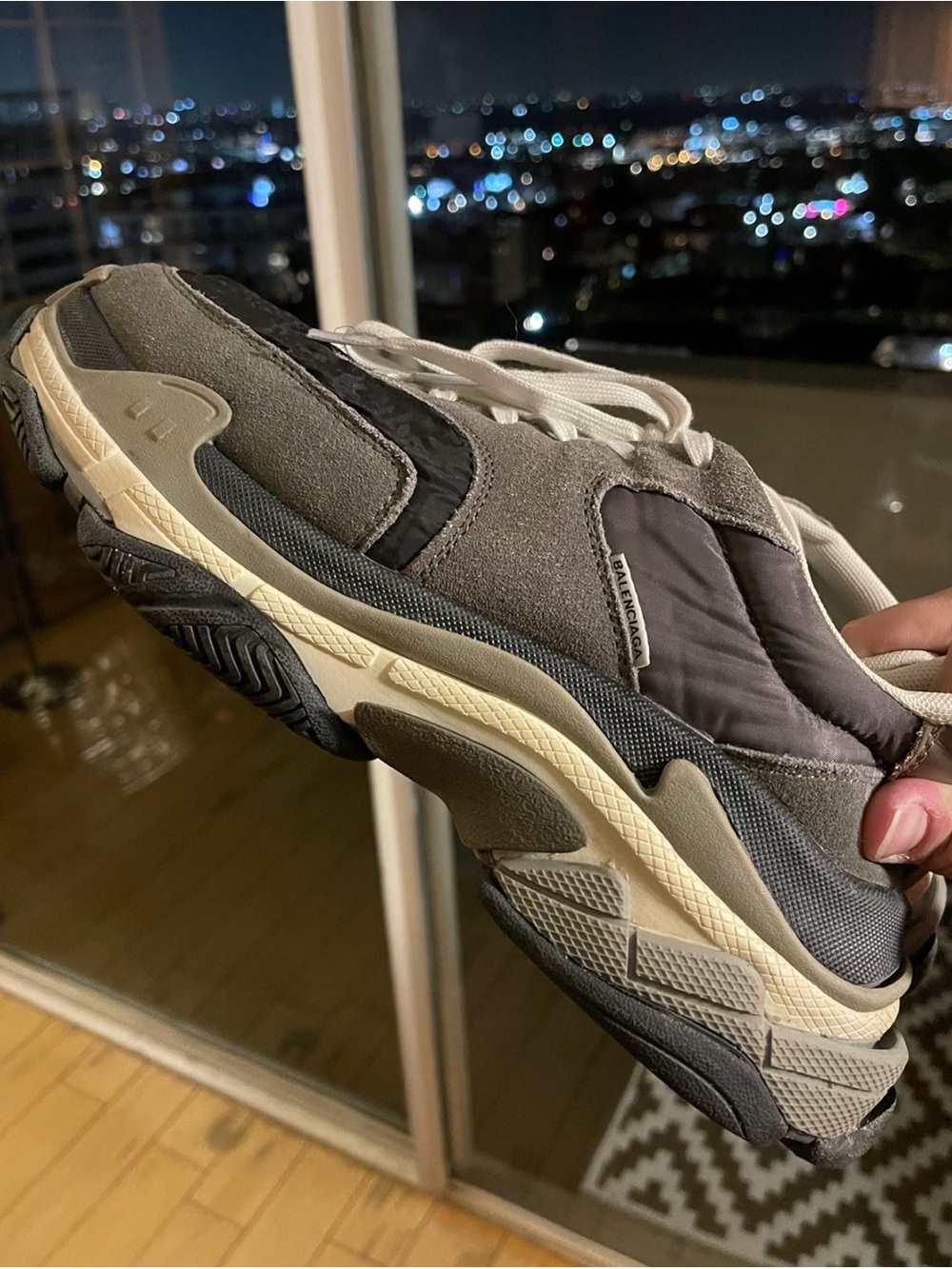 Balenciaga Men's Grey and Cream Layered Runner Sneaker size 9